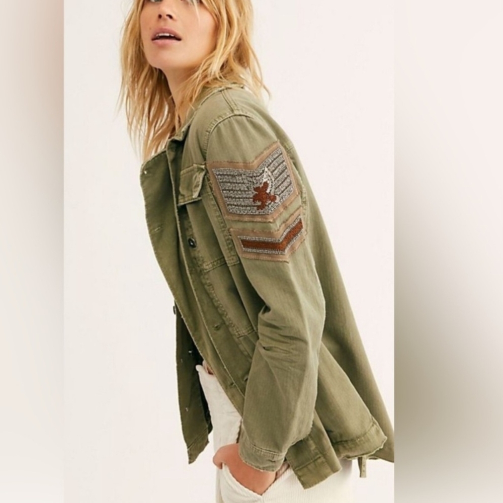 FREE PEOPLE Women's Olive Green Military Jacket